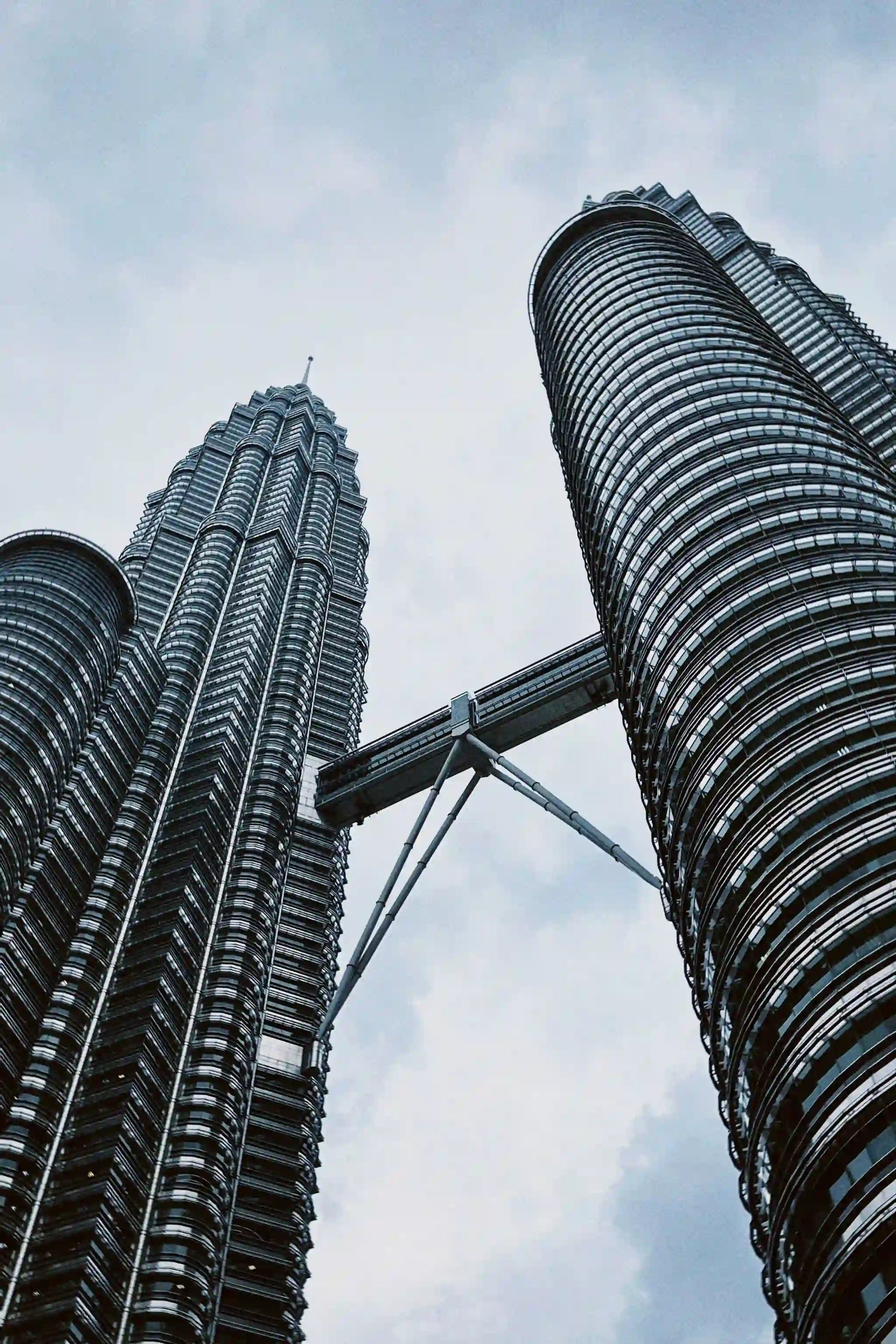 The Petronas Twin Towers in Kuala Lumpur, seen from below