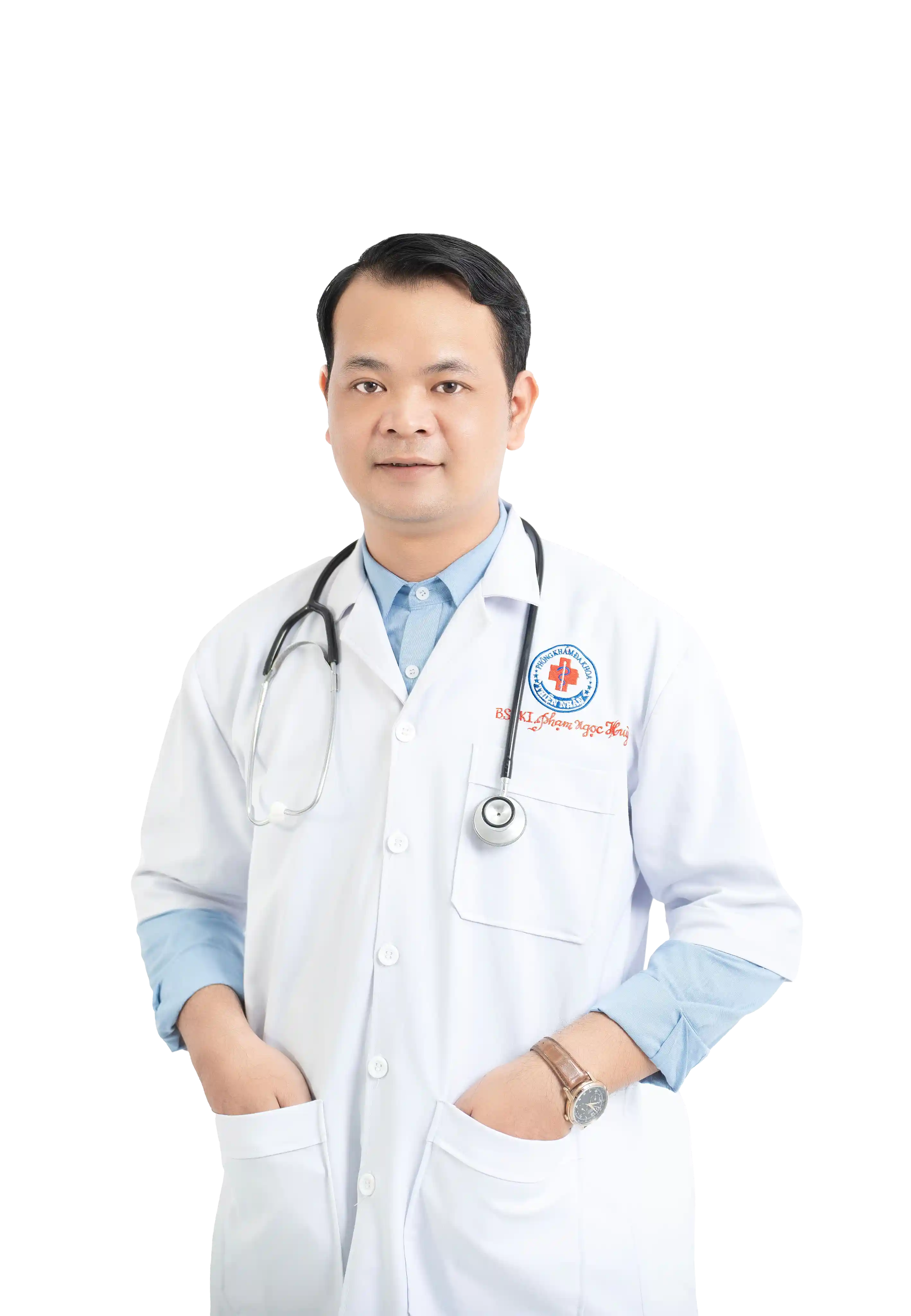 Smiling doctor in a white coat with a stethoscope